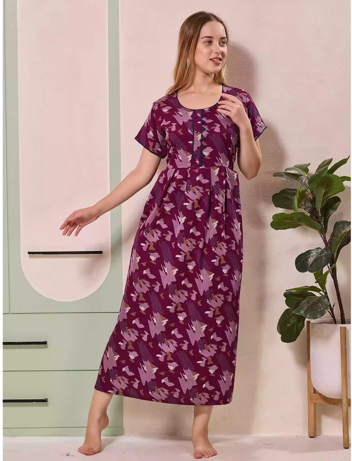 Alpine Abstract Print Kurti Style Nighty for Women | Mangai Nighties