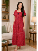 Tiny Floral Print Alpine Pleated Kurti Style Nighty - Mangai Nighties