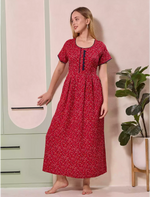 Tiny Floral Print Alpine Pleated Kurti Style Nighty - Mangai Nighties