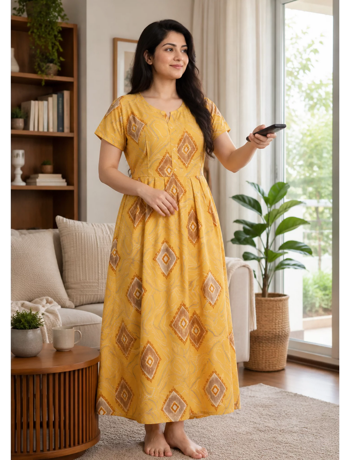 Diamond Print Alpine Pleated Kurti Style Nighty - Mangai Nighties