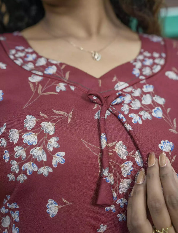Alpine Floral Print Back Tie Full Frock - Mangai Nighties