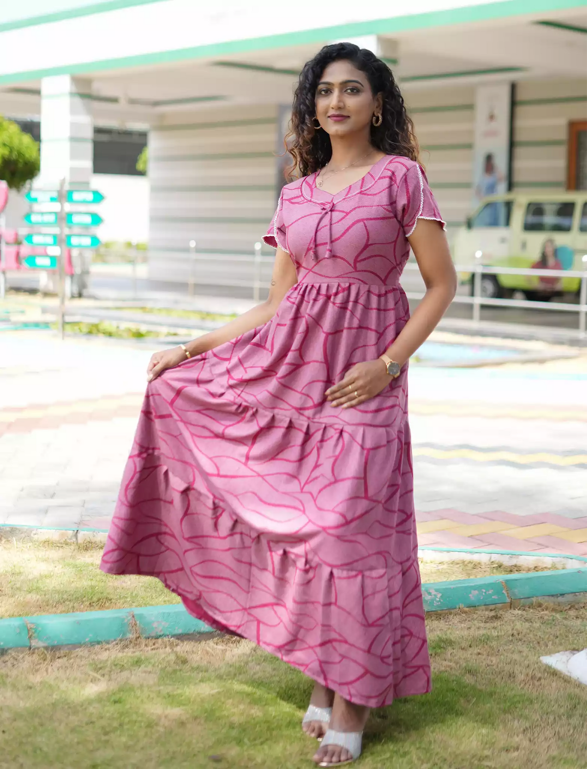 Alpine 3 Layer Petal Sleeve Full Frock - Mangai Nighties