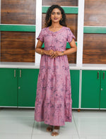 Alpine Floral Print 3 Layer Flared Full Frock with Side Pocket - Mangai Nighties