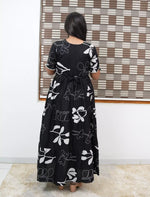 Black Rayon Maxi Frock Back Tie Rope Side Pocket - Mangai Nighties 