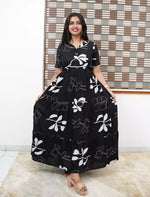 Black Rayon Long Frock Bow Neck & Tie Rope for Women - Mangai Nighties 