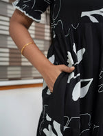 Black Printed Rayon Maxi Frock with Side Pocket - Mangai Nighties 