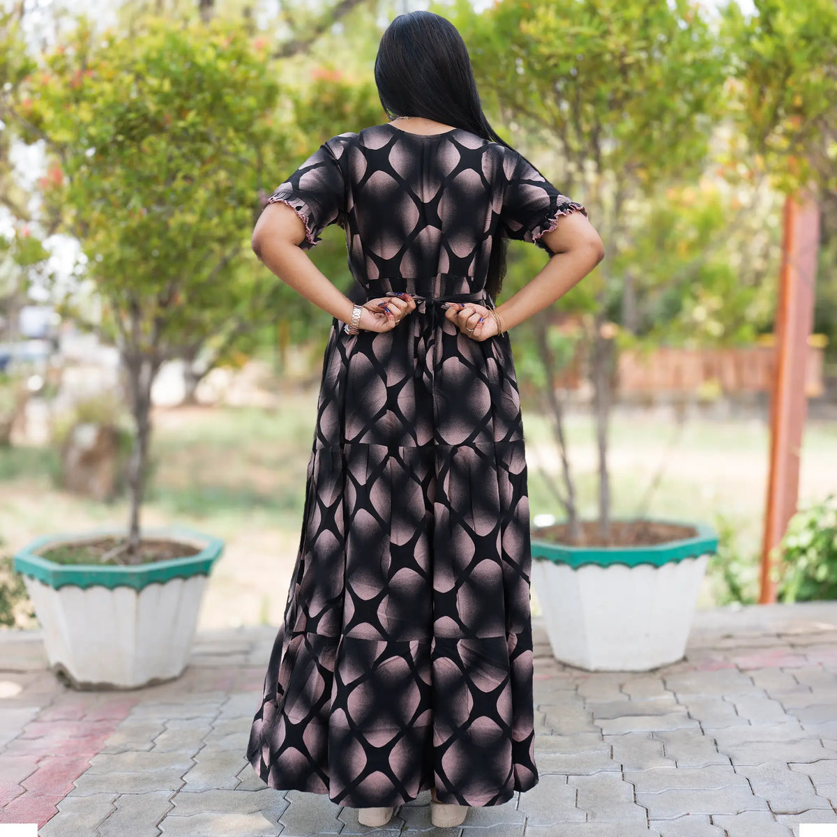 Rayon frock with tie Rope Back View - Mangai Nighties