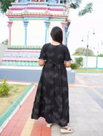 Black Rayon Maxi Frock Back Tie Rope Side Pocket - Mangai Nighties 