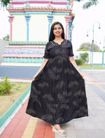 Black Rayon Long Frock Bow Neck & Tie Rope for Women - Mangai Nighties 
