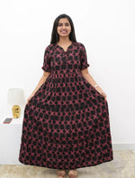 Maroon Rayon Long Frock Bow Neck & Tie Rope for Women - Mangai Nighties 