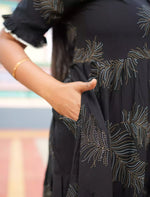 Black Printed Rayon Maxi Frock with Side Pocket - Mangai Nighties 