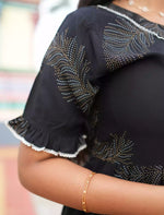 Black Rayon Layered Long Frock with Frilled Sleeves - Mangai Nighties 