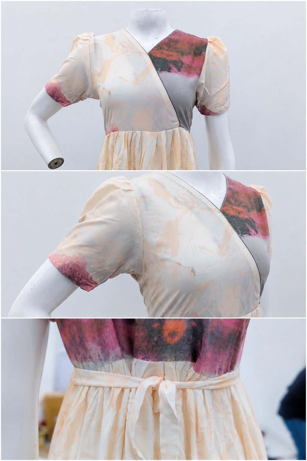 Rayon Sunset Abstract Print Long Frock with Puff Sleeve | Mangai Nighties