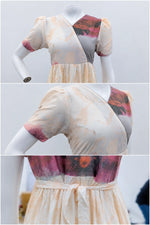 Rayon Sunset Abstract Print Long Frock with Puff Sleeve | Mangai Nighties