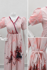 Cream Floral Rayon Long Frock with V Lace Neck, Pocket & Back Tie – Mangai Nighties
