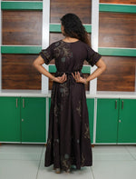 Dark Brown Rayon Maxi Frock Back Tie Rope Side Pocket - Mangai Nighties 