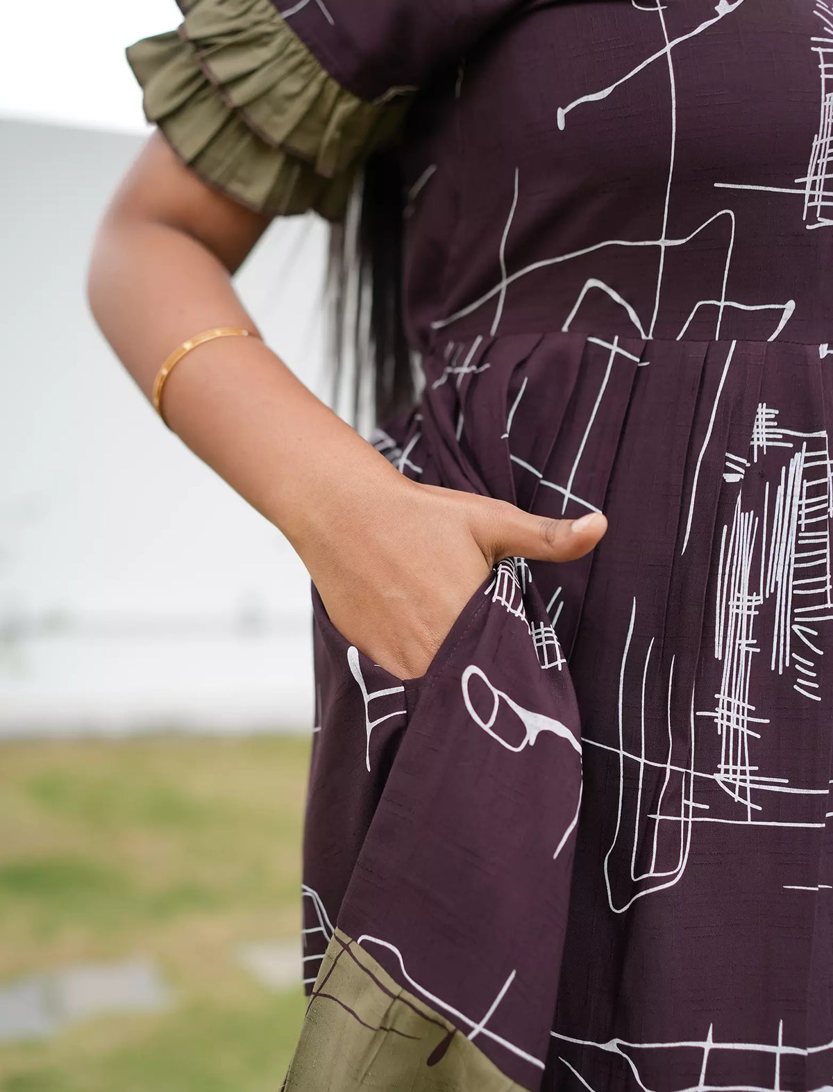 Coffee Brown Long Frock Back Tie Rope & Side Pocket - Mangai Nighties 