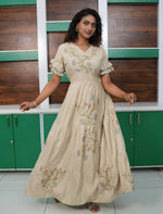 Cream Rayon Long Frock Butterfly Neck & Tie Rope for Women - Mangai Nighties 
