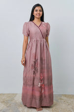 Rayon Floral Print Long Frock with Lace Neck | Mangai Nighties