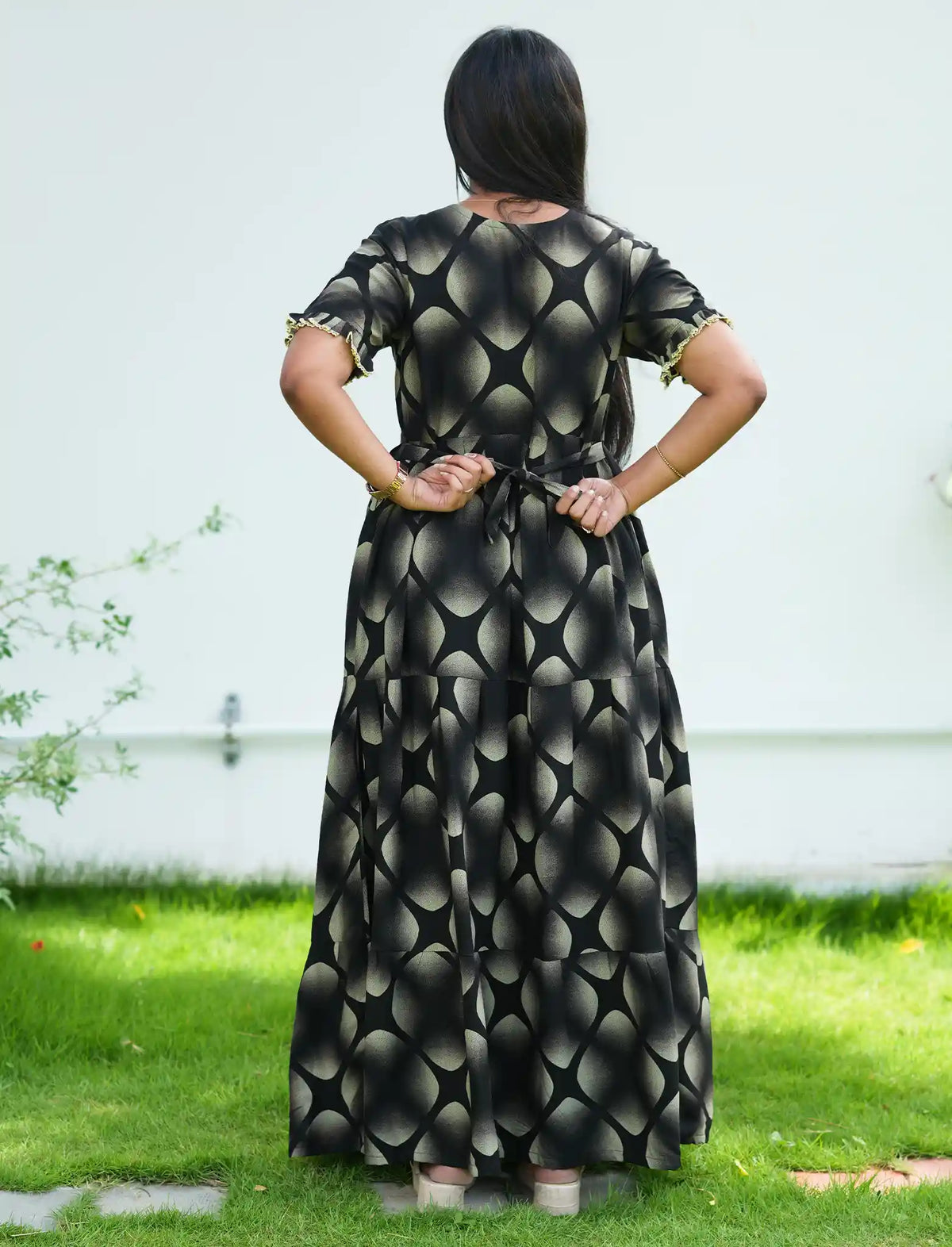 Green Rayon Comfort Fit Maxi Frock with Back Tie - Mangai Nighties 