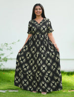 Green Rayon 3 Layer Long Frock with Back Tie & Pocket - Mangai Nighties 