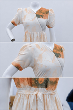 Rayon Sunset Abstract Print Long Frock with Puff Sleeve | Mangai Nighties