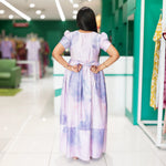 Printed lavender long frock with adjustable tie - Mangai Nighties 