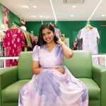 Lavender printed rayon frock with side pocket perfect loungewear - Mangai Nighties 