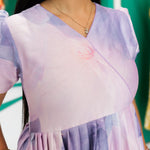 Lavender long rayon dress V Shape piping neckline - Mangai Nighties 