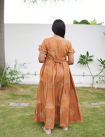 Mustard Brown Rayon Maxi Frock Back Tie Rope Side Pocket - Mangai Nighties 