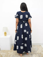 Navy Rayon Maxi Frock Back Tie Rope Side Pocket - Mangai Nighties 