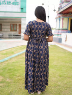 Navy Blue Rayon Maxi Frock Back Tie Rope Side Pocket - Mangai Nighties 