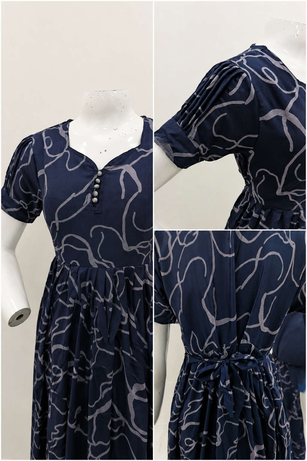 Rayon Abstract Print Long Frock with Pleated Sleeve| Mangai Nighties