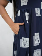 Navy Printed Rayon Maxi Frock with Side Pocket - Mangai Nighties 
