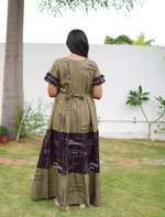 Olive Green Rayon Maxi Frock Back Tie Rope Side Pocket - Mangai Nighties 