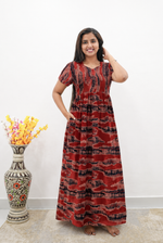 Rayon Abstract Print Long Frock with Back Tie | Mangai Nighties