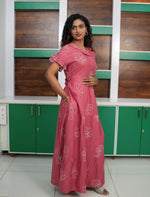 Casual Rose Pink Printed Long Frock with Butterfly Neck Side View - Mangai Nighties 