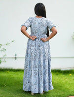 Sliver Grey Rayon Long Frock with Bow Neck and Back Tie - Mangai Nighties 
