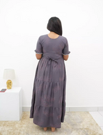 Slate Grey Rayon Maxi Frock Back Tie Rope Side Pocket - Mangai Nighties 