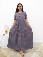 Slate Grey Rayon Long Frock Bow Neck & Tie Rope for Women - Mangai Nighties 