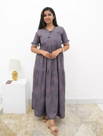 Casual Maroon Printed Long Frock with Bow Neck Front View - Mangai Nighties 