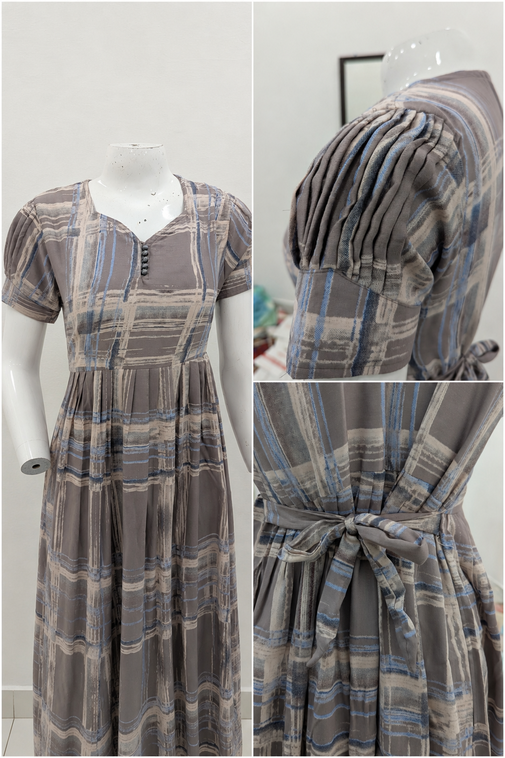 Rayon Check Print Long Frock with Side Pocket| Mangai Nighties