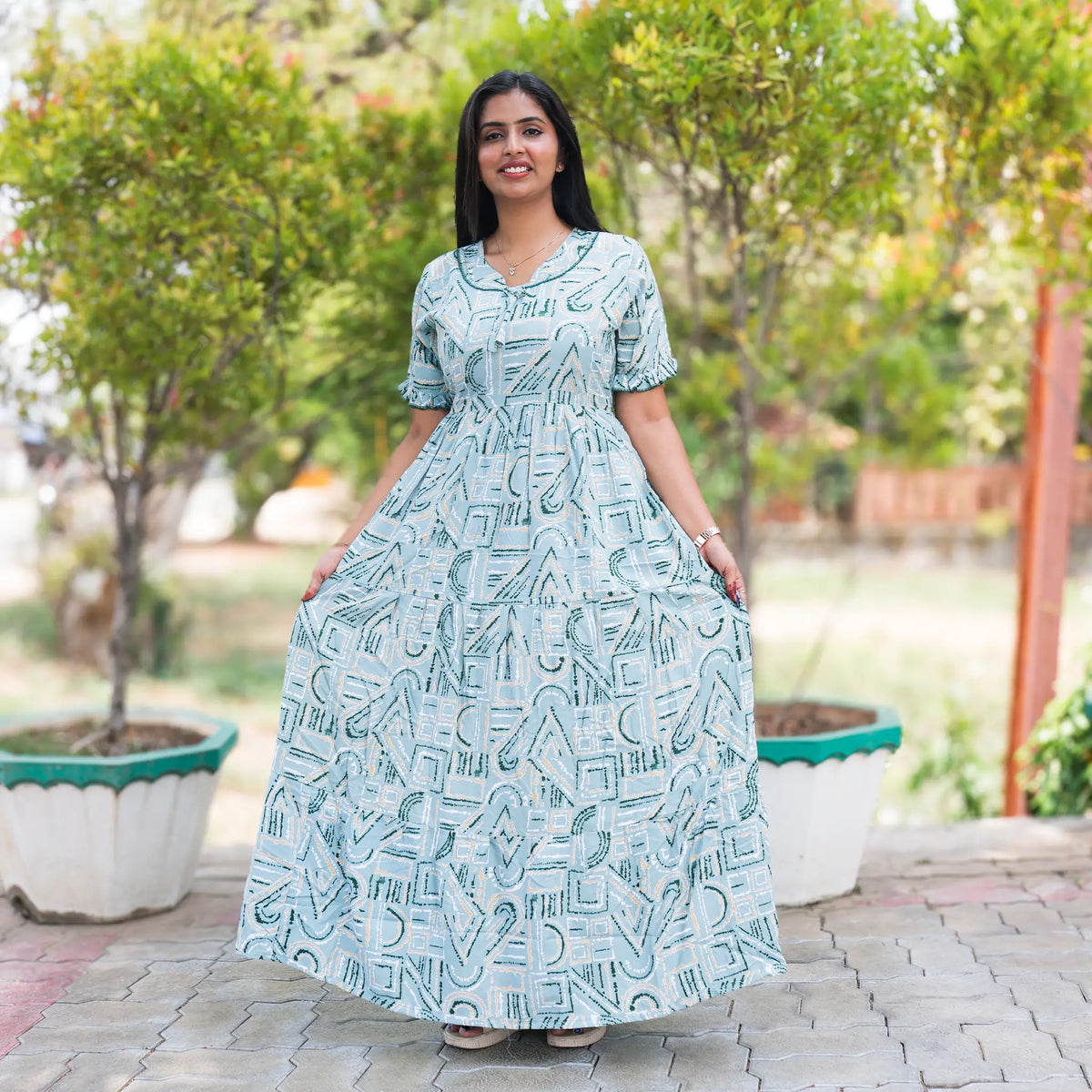 Rayon Long Flared frock for women - Mangai Nighties 