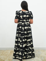 Chocolate Brown Rayon Abstract Print Gathering Frock Nighty Puff Sleeve - Mangai Nighties