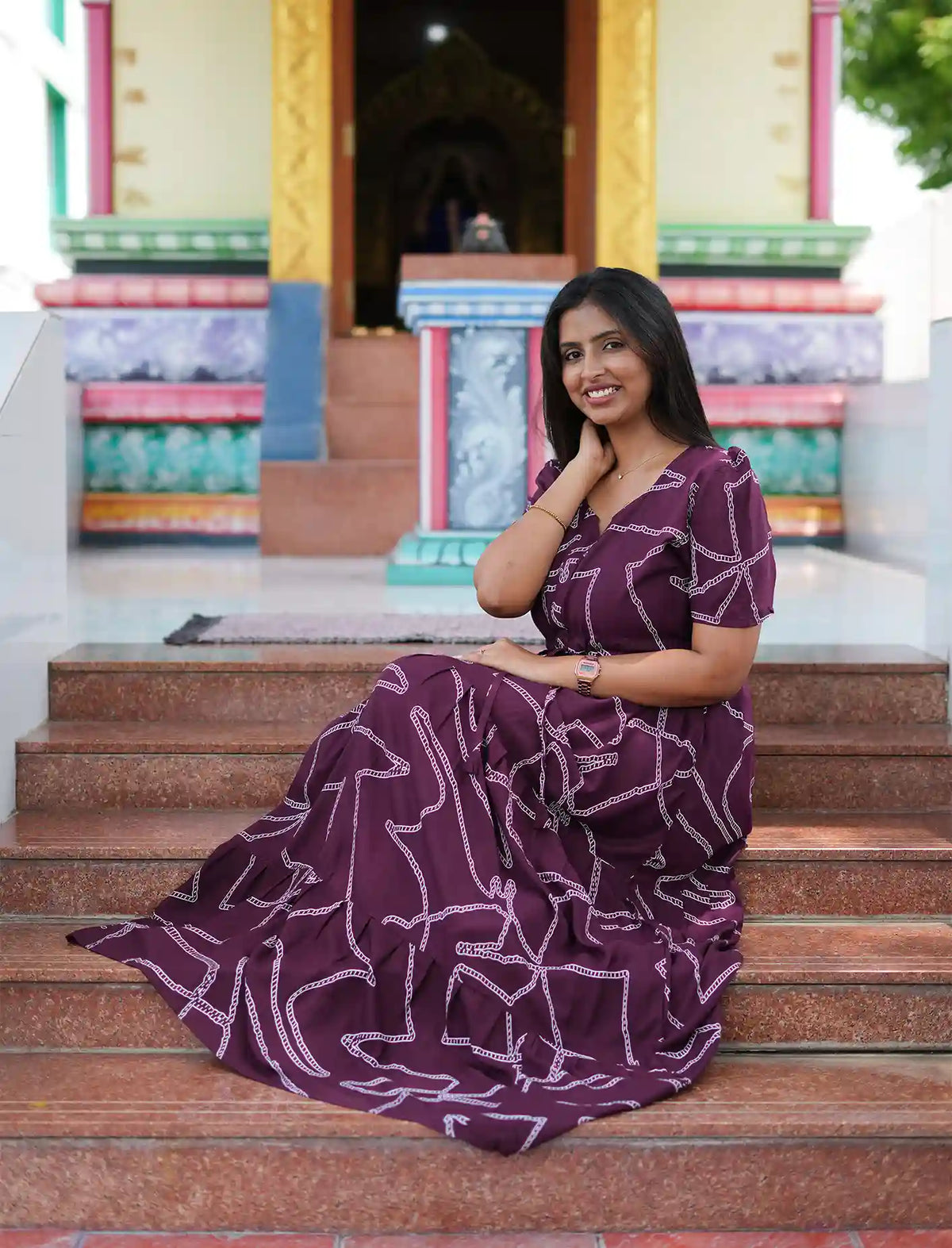 Green Rayon Gathering Frock with Adjustable Front Rope, Puff Sleeves & Side Pocket - Mangai Nighties