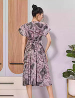 Lavender Marble Print Flared Rayon Maxi with Back Tie Rope