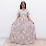 Beige Rayon Long Frock Butterfly Neck & Tie Rope for Women - Mangai Nighties 