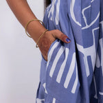 Rayon Blue abstract print long frock and flared silhouette with Back tie Rope - Mangai Nighties 