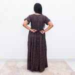 Maroon Rayon Printed Long Frock Back Tie Rope - Mangai Nighties 