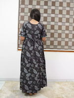 Charcoal Grey Rayon Maxi Frock Back Tie Rope Side Pocket - Mangai Nighties 